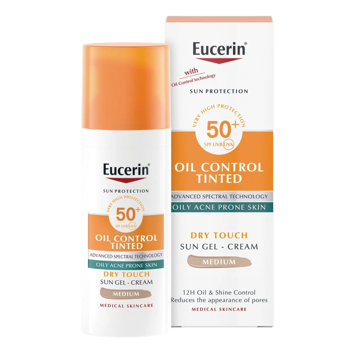 Eucerin Sun Oil Control Tinted Medium Face Dry Touch Cream SPF 50+ për lëkurë sensitive