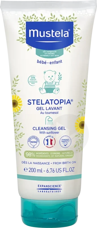 Mustela Stelatopia Cleansing Gel për kujdes për lëkurë atopike dhe shumë të thatë
