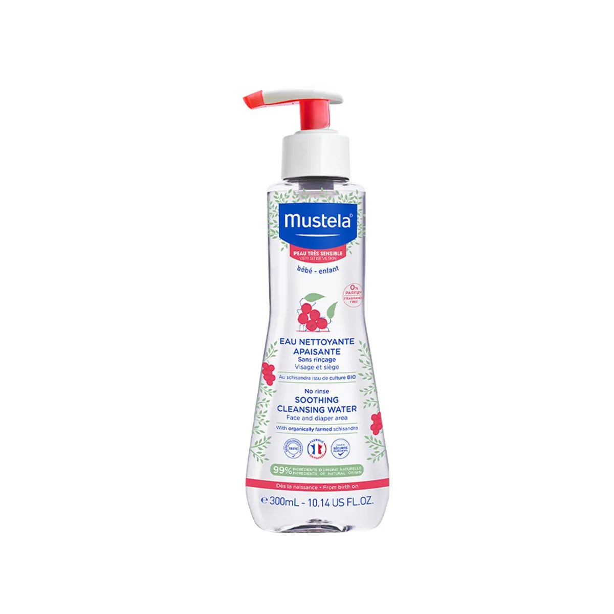 Mustela Soothing Cleansing Water për pastrim të shpejtë dhe të butë pa shpëlarje