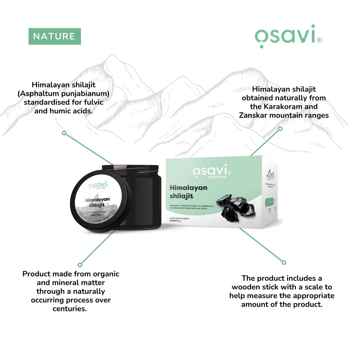 OSAVI Himalayan Shilajit Resin me fulvic acids dhe humic acids