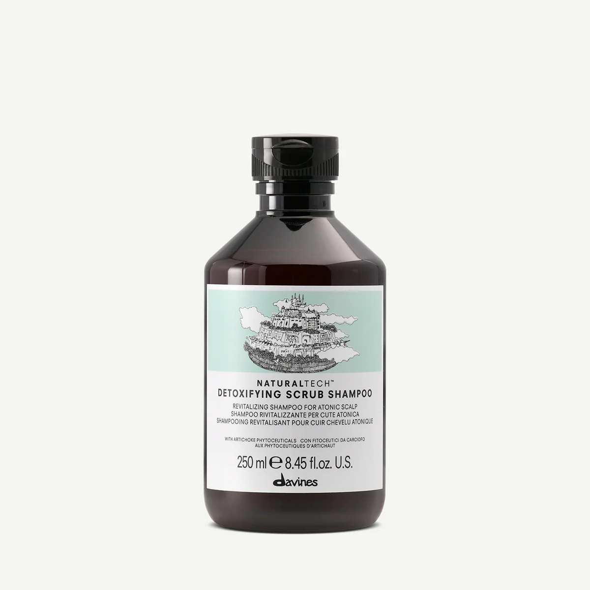 Davines Naturaltech Detoxifying Scrub Shampoo për skalp me papastërti, mbetje produktesh ose ndjesi rëndese dhe rutinë të synuar sipas tipit të flokut ose skalpit