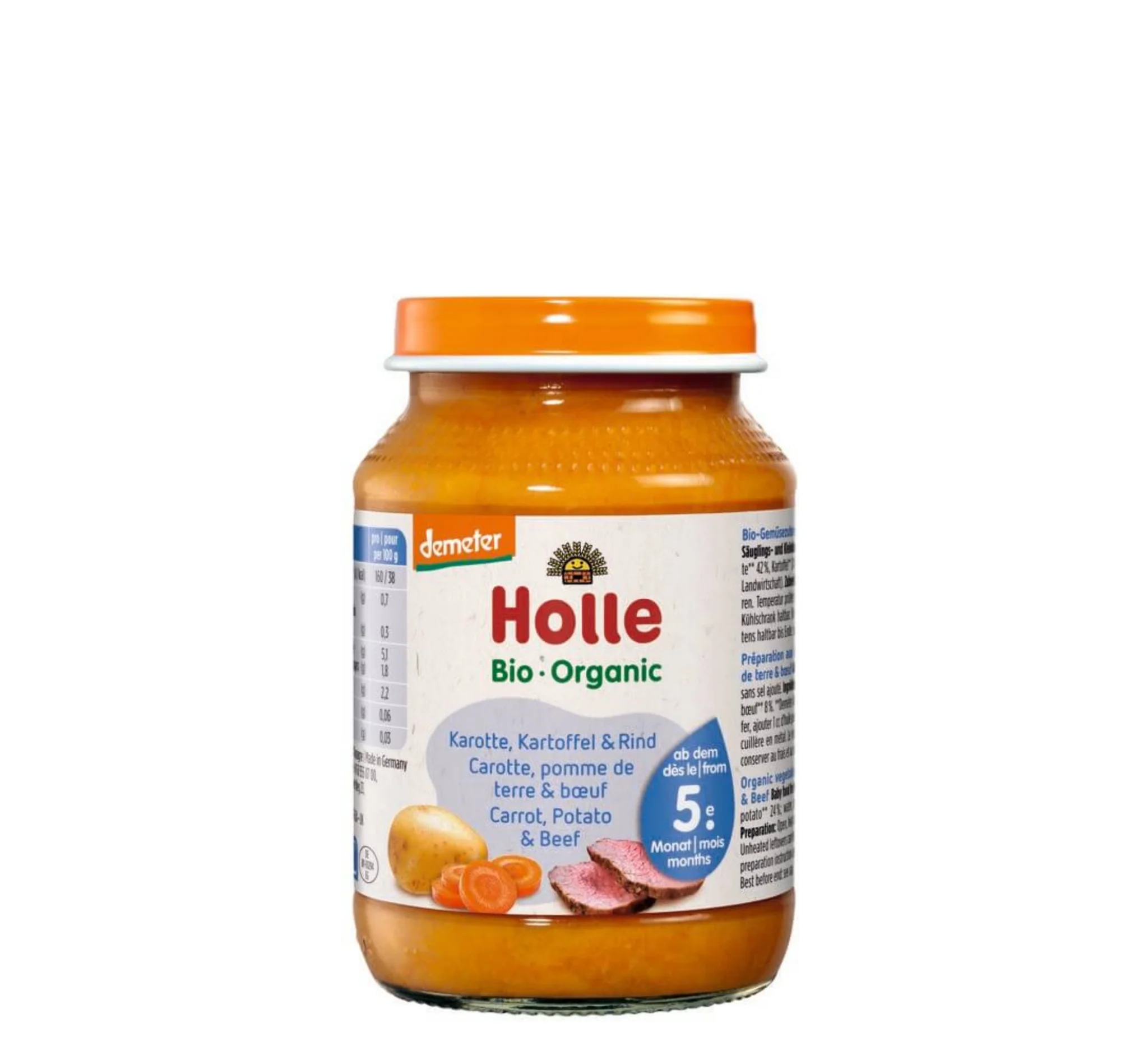 Holle Carrots Potatoes & Beef Jar, vakt i kripur Holle, karota, patate dhe mish viçi, kavanoz për bebe, Gaia Pharma