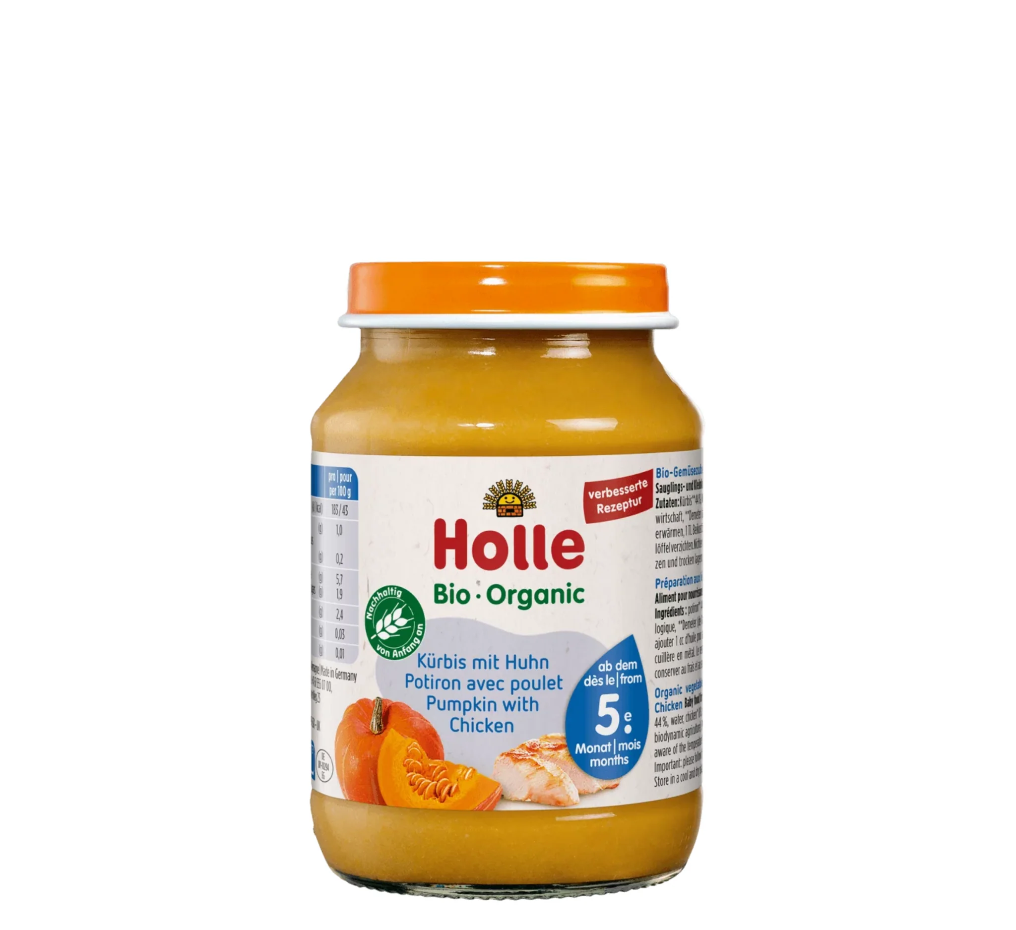 Holle Pumpkin & Chicken Puree, vakt i kripur Holle, kungull dhe mish pule, për fëmijë nga 4 muaj, kavanoz për bebe, Gaia Pharma