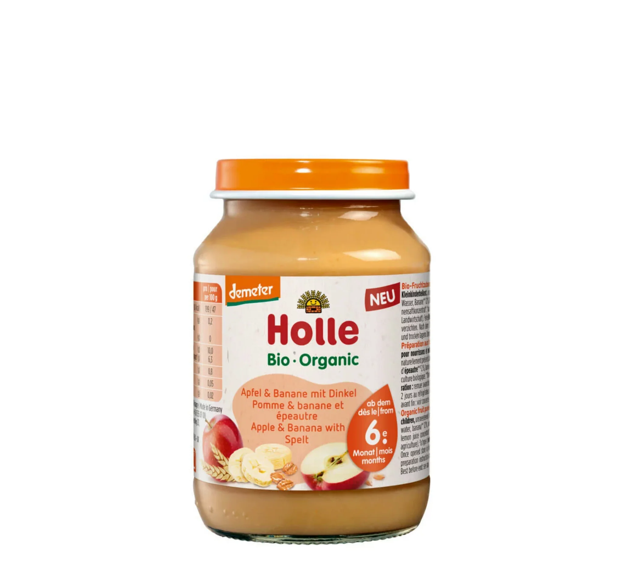 Holle Apple Banana & Spelt Puree, pure frutash Holle, mollë, banane dhe spelt, kavanoz për bebe, Gaia Pharma