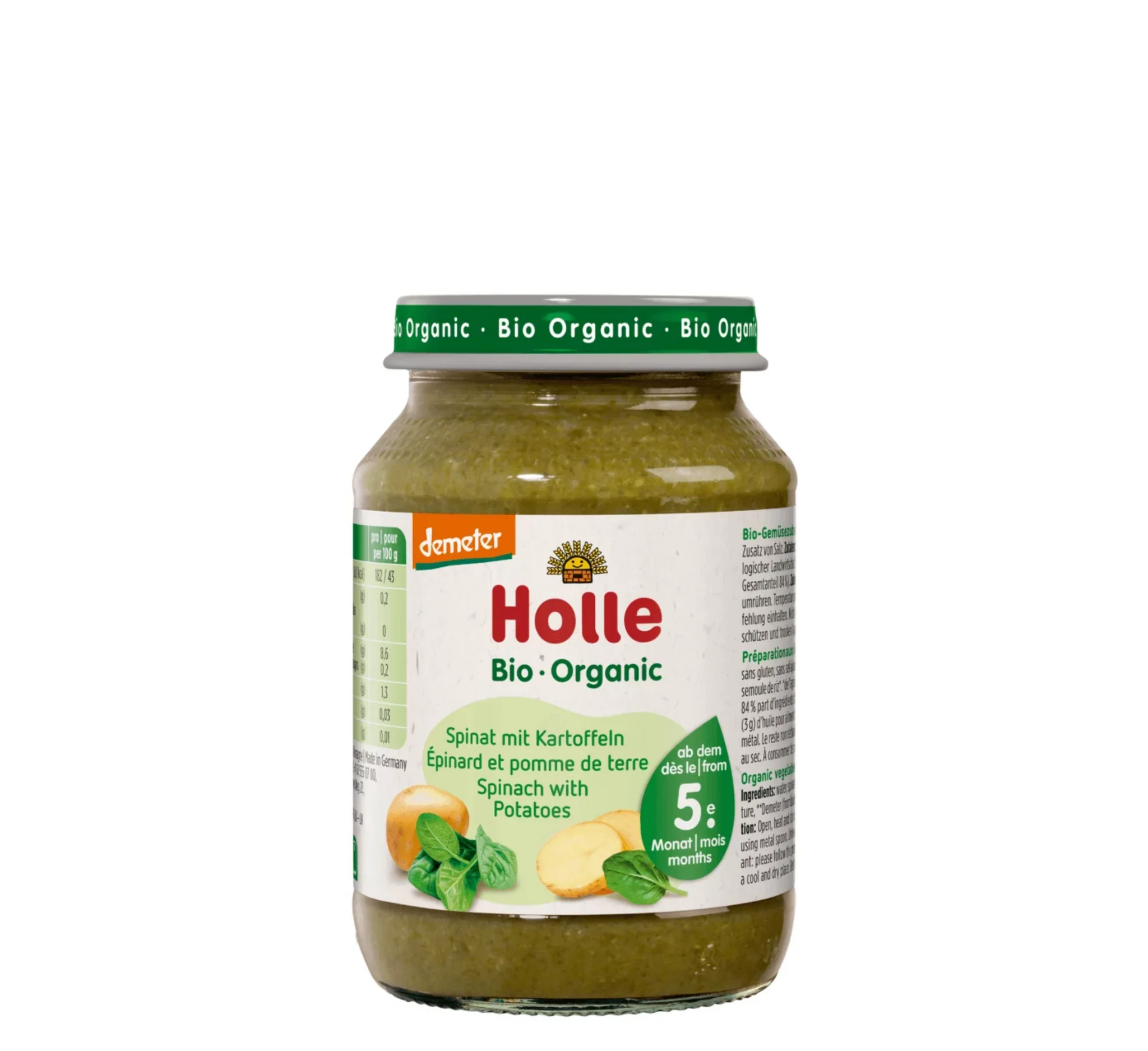 Holle Spinach & Potatoes Jar, vakt i kripur Holle, spinaq dhe patate, kavanoz për bebe, Gaia Pharma