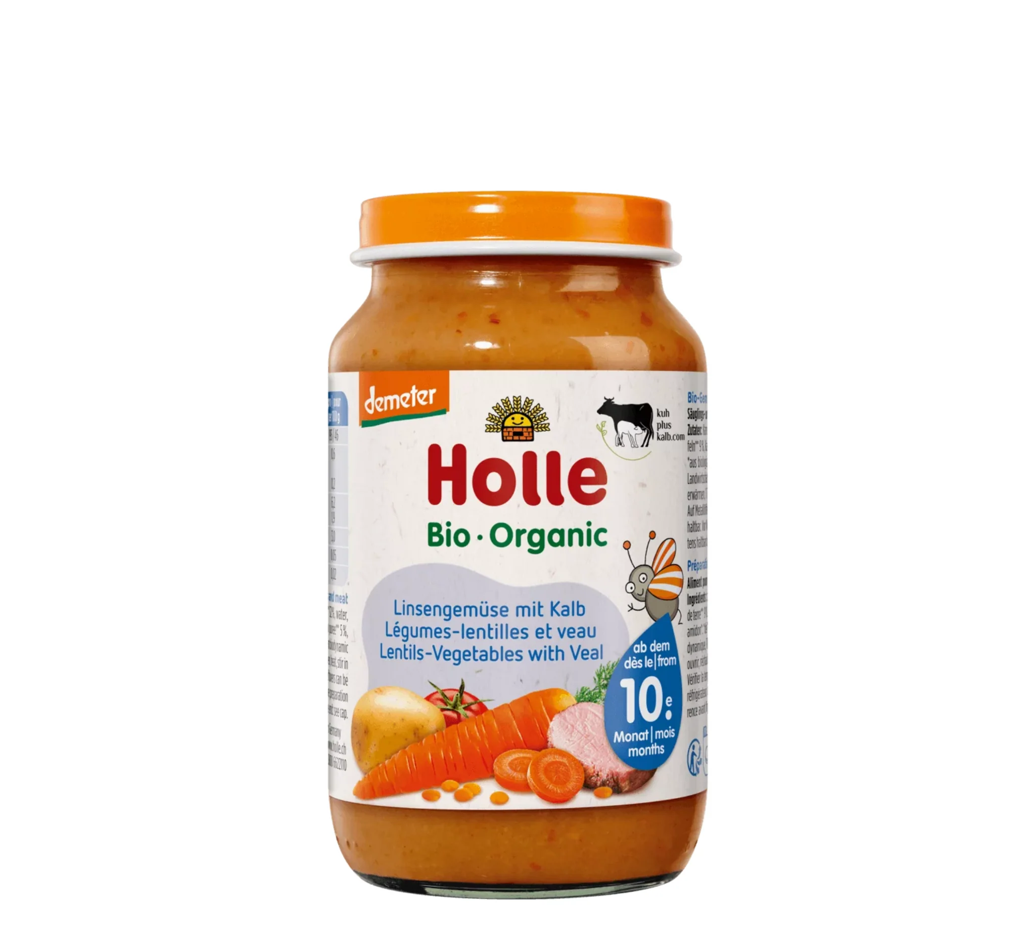 Holle Lentils Vegetables & Veal Jar, vakt i kripur Holle, thjerrëza, perime dhe mish viçi të ri, kavanoz për bebe, Gaia Pharma