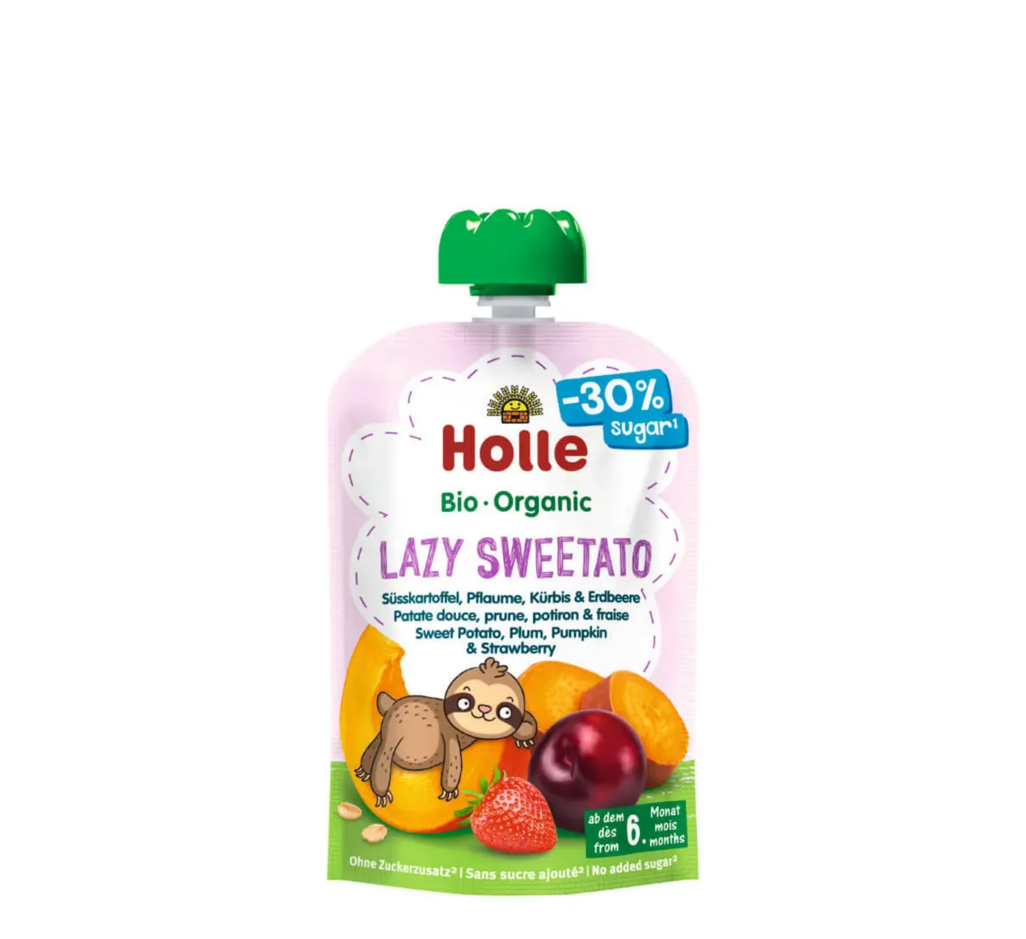 Holle Lazy Sweetato Pouch, pouch Holle, patate e ëmbël, kumbull, kungull, luleshtrydhe dhe tërshërë, ushqim për bebe, Gaia Pharma