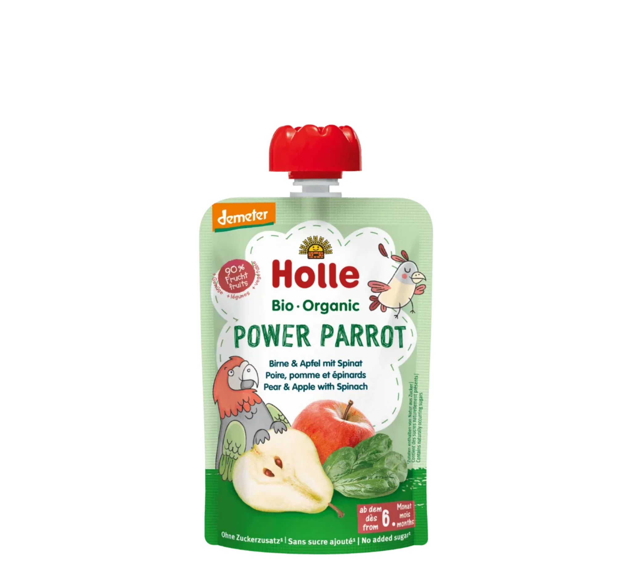 Holle Power Parrot Pouch, pouch Holle, dardhë, mollë dhe spinaq, ushqim për bebe, Gaia Pharma