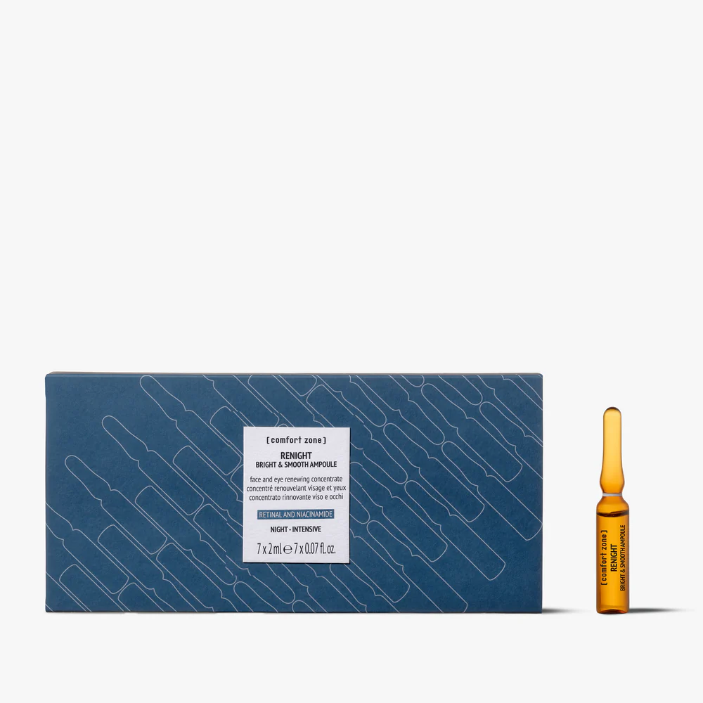 Comfort Zone Renight Bright & Smooth Ampoules – ampula nate për fytyrë dhe sy me retinal, niacinamide dhe peptide