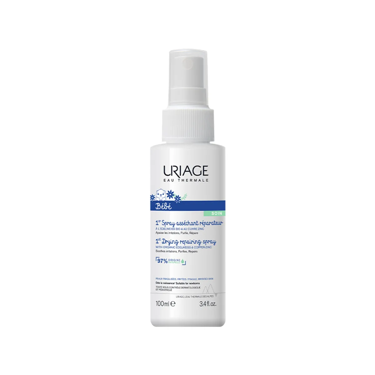 Uriage Bébé 1st Drying Repairing Spray spray tharës dhe riparues për bebet Uriage