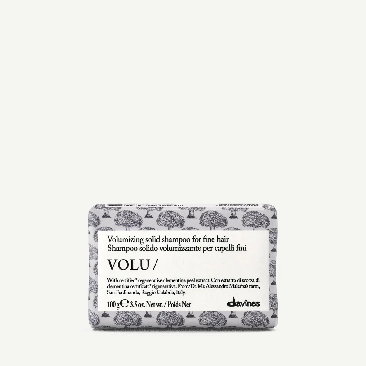 Davines VOLU Shampoo Bar për flokë të hollë ose pa volum që kërkojnë format praktik dhe rutinë të synuar sipas tipit të flokut ose skalpit