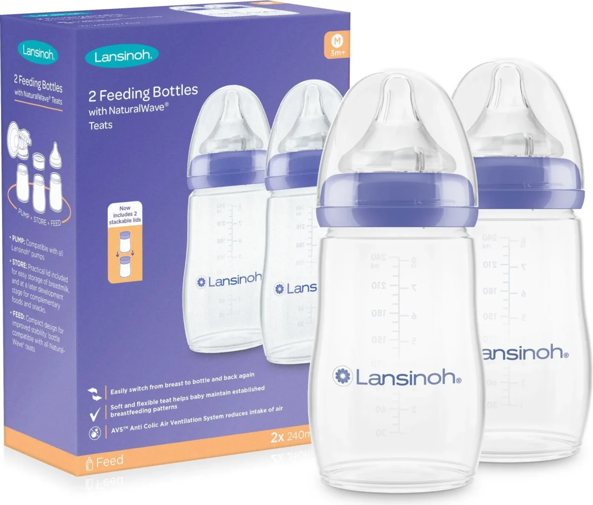Lansinoh Feeding Bottles with NaturalWave Teat Medium Flow te Gaia Pharma