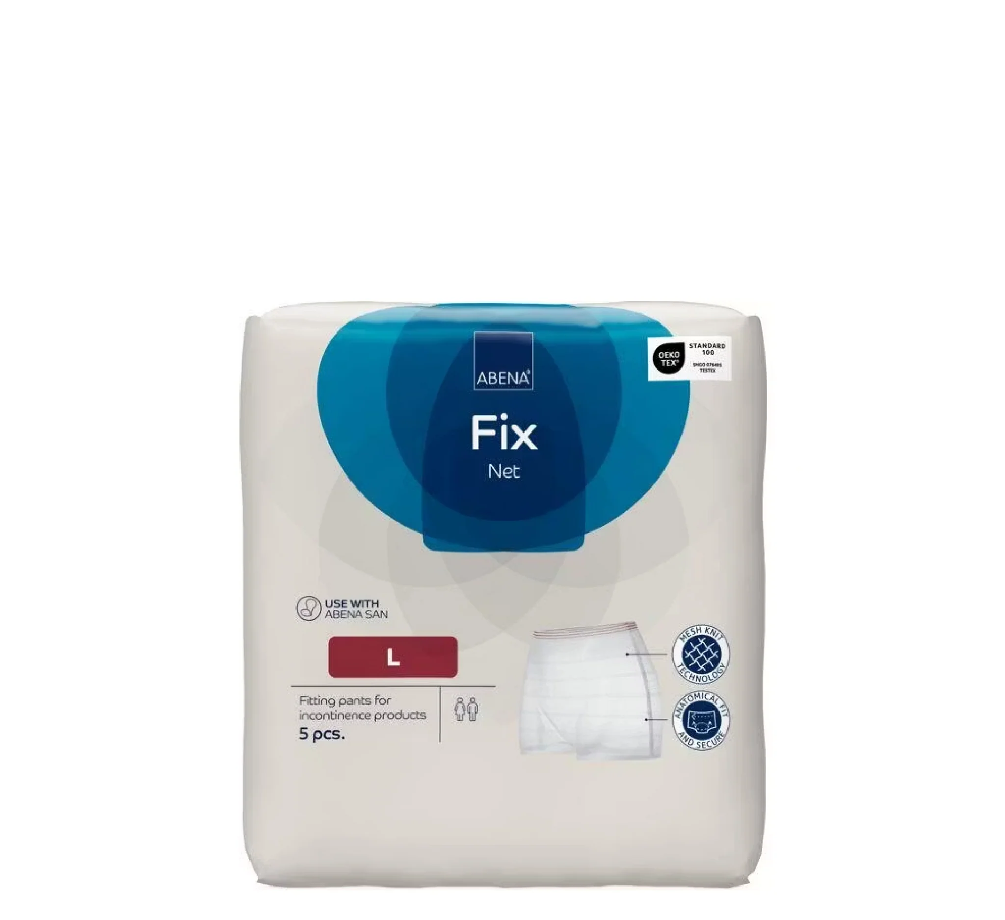 ABENA Fix Net Large, paketim me 5 pantalona rrjetë elastike për fiksimin e absorbentëve të inkontinencës.
