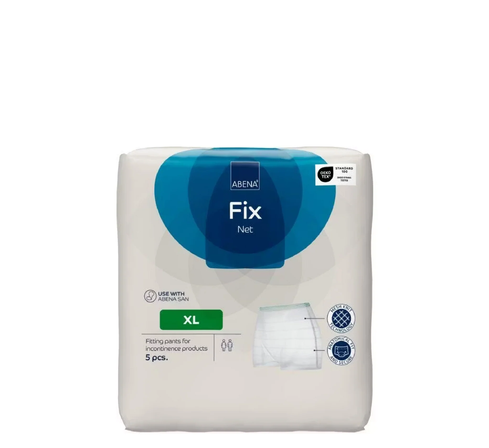 ABENA Fix Net XL, paketim me 5 pantalona rrjetë elastike për fiksimin e absorbentëve të inkontinencës.