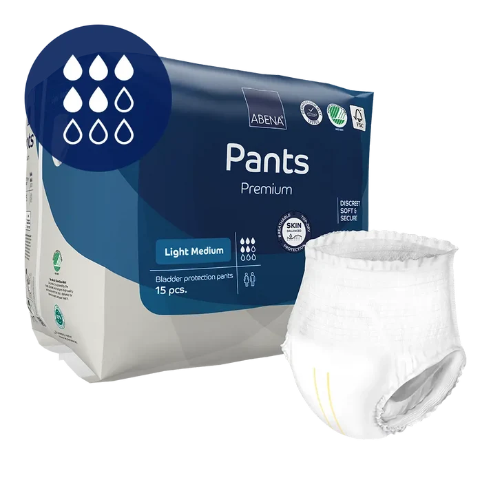 ABENA Pants Light Medium, paketim me 15 mbathje absorbuese pull-on për inkontinencë të lehtë.