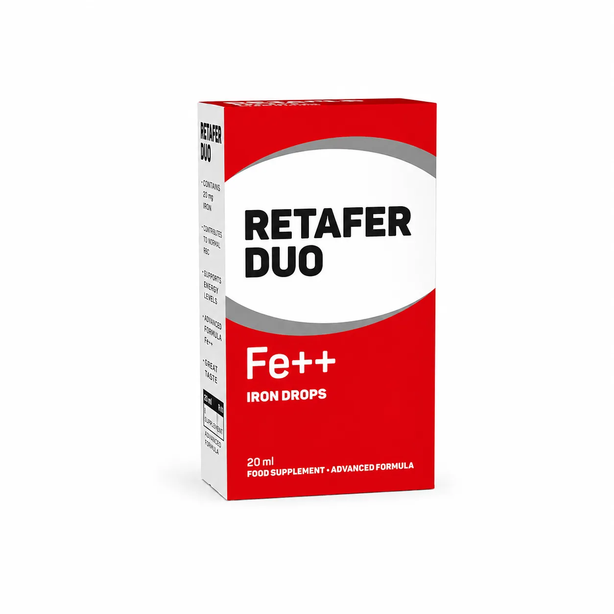 ADPHARMED Retafer Duo, suplement me hekur pirofosfat të mikronizuar dhe mikroenkapsuluar për fëmijë dhe të rritur.