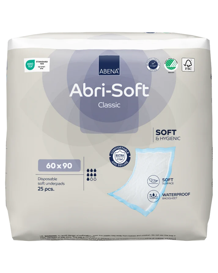 ABENA Pad Extra Soft, paketim me 10 shtroje absorbuese 60×90 cm për mbrojtjen e krevatit dhe sipërfaqeve.