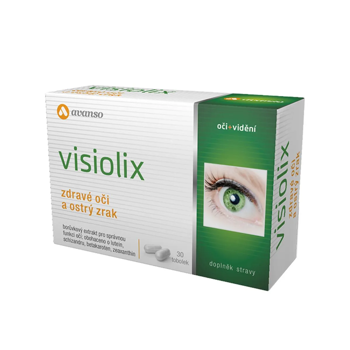 Paketim Avanso Visiolix me 30 kapsula me luteinë, boronicë, Schisandra, zeaxanthin, beta-karoten, vitaminë B2 dhe zink për shikimin.