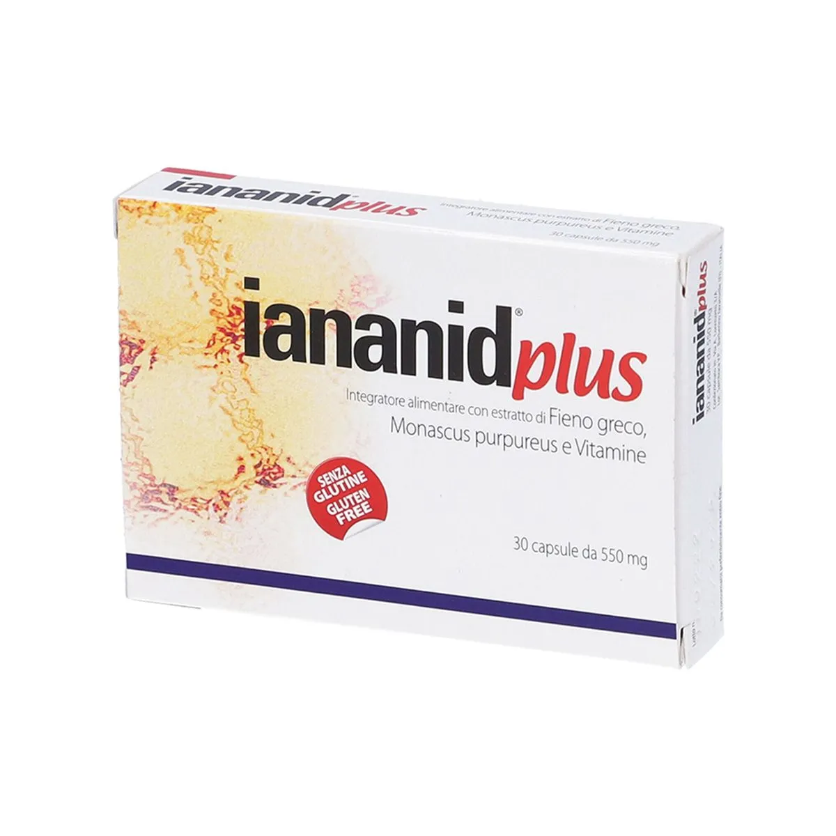 Paketim Difass Iananid Plus me 30 kapsula që kombinojnë fenugreek, red yeast rice, green tea dhe vitamina B për metabolizmin e lipideve.