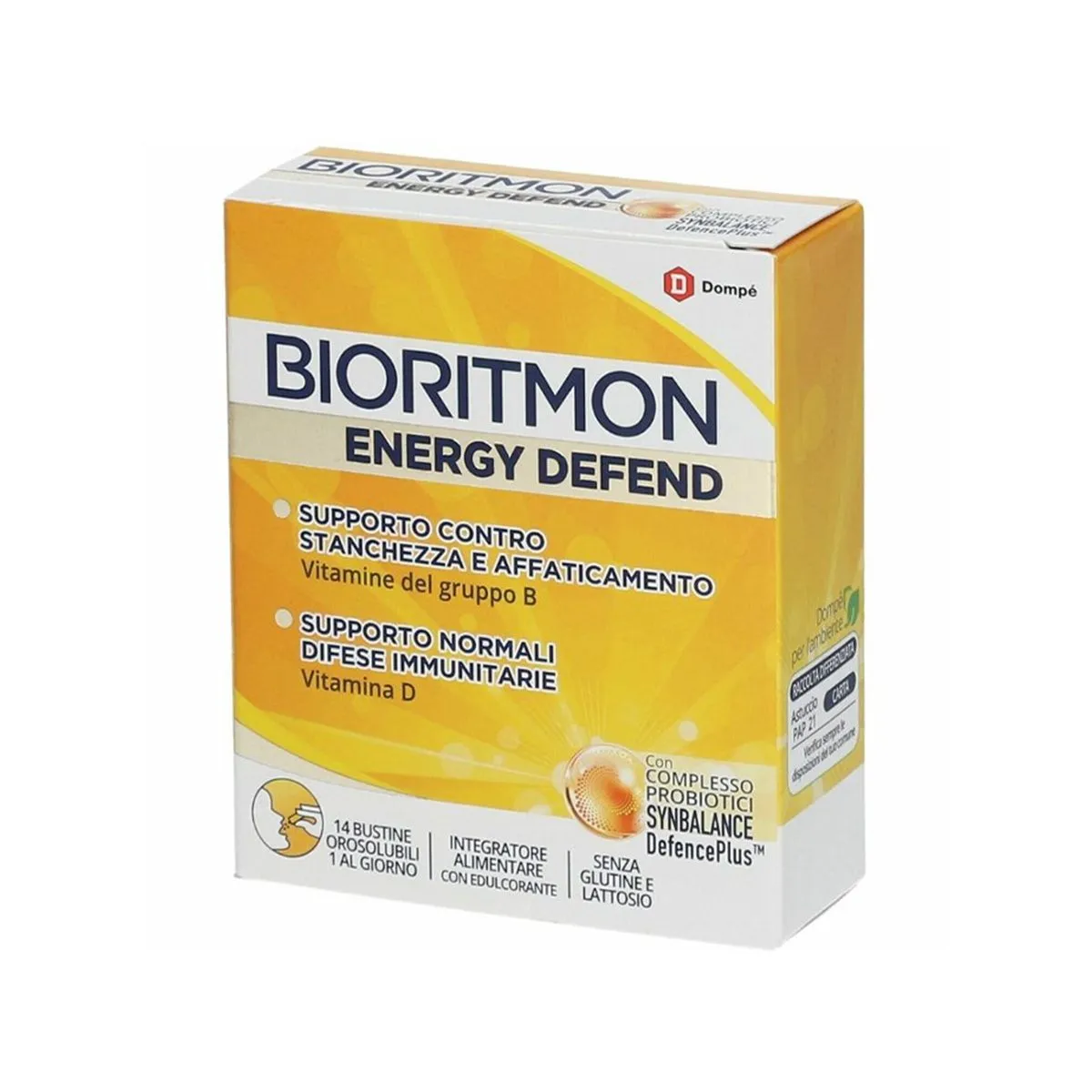 Paketim Dompé Bioritmon Energy Defend me 14 bustina orodispersibile me probiotikë, prebiotikë dhe vitamina për energjinë dhe imunitetin.