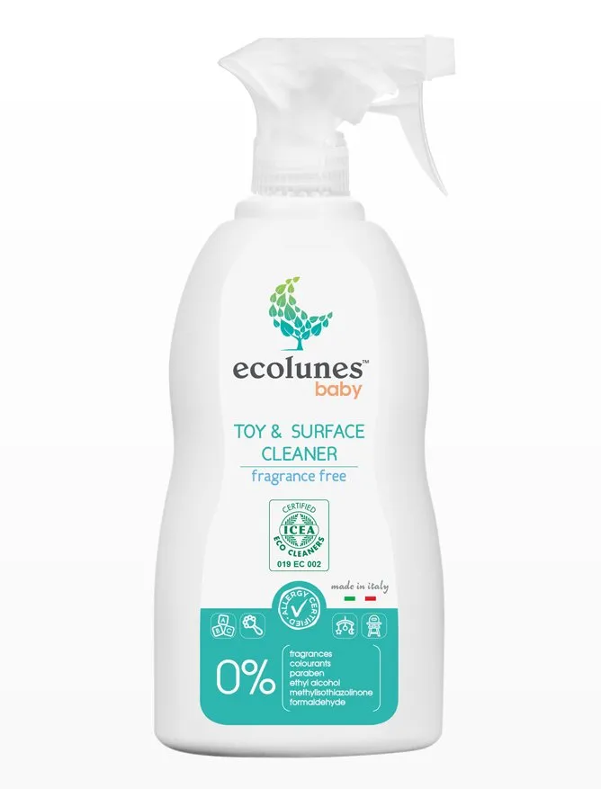 Ecolunes Baby Toy & Surface Cleaner në spray 300 ml, pastrues pa parfum për lodra, karrige ushqimi dhe sipërfaqe të fëmijëve.