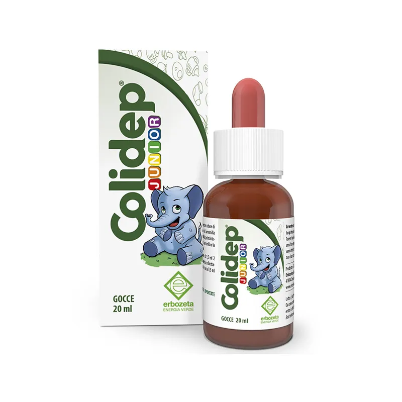 Erbozeta Colidep Junior në pika me kamomil, finok, melisa dhe bli për komfort gastrointestinal te fëmijët.