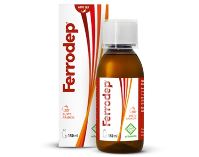 Erbozeta Ferrodep, shishe 150 ml me SunActive® hekur të mikroenkapsuluar, Pido-Zinc®, bakër dhe vitamina për mbështetjen e formimit normal të hemoglobinës.