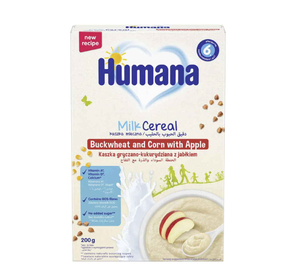 Humana Milk Cereal Buckwheat, Corn & Apple, qull qumështi pa gluten me hikërror, misër dhe mollë për bebe nga 6 muaj.