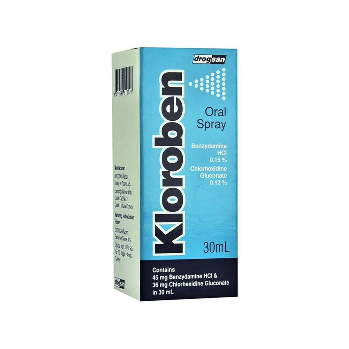 Kloroben Spray Oral me klorheksidinë dhe benzidaminë për gojën dhe fytin