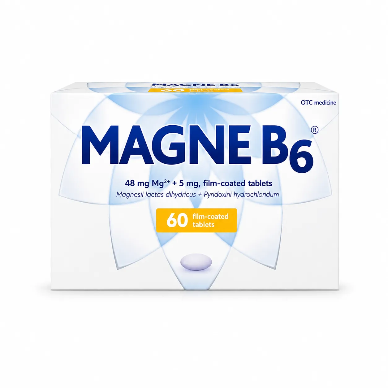 Sanofi Magne B6, kuti me tableta të veshura me laktat magnezi dhe vitaminë B6 për mungesë të konfirmuar të magnezit.