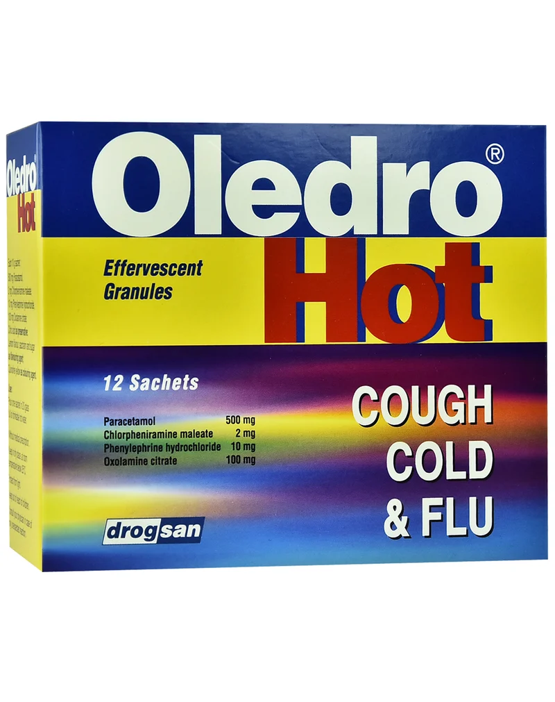 Oledro Hot 12 bustina me paracetamol fenilefrinë klorfenaminë dhe oksolaminë