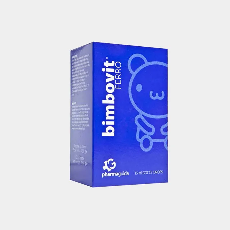 Bimbovit Ferro në pika me hekur bisglicinat, vitaminë C, vitaminë B12 dhe acid folik për fëmijë.