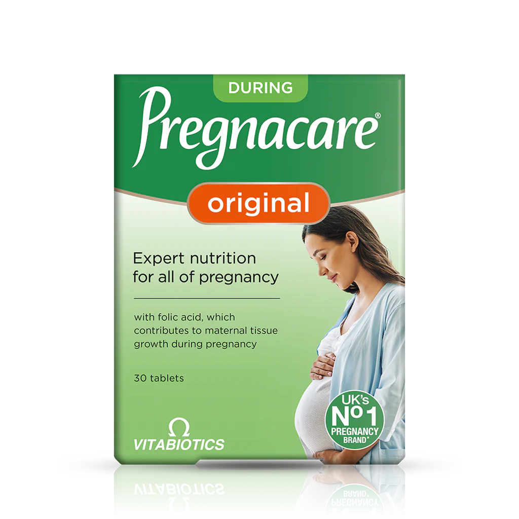 Paketim Vitabiotics Pregnacare Original me 30 tableta dhe 19 vitamina e minerale për mbështetje para dhe gjatë shtatzënisë.