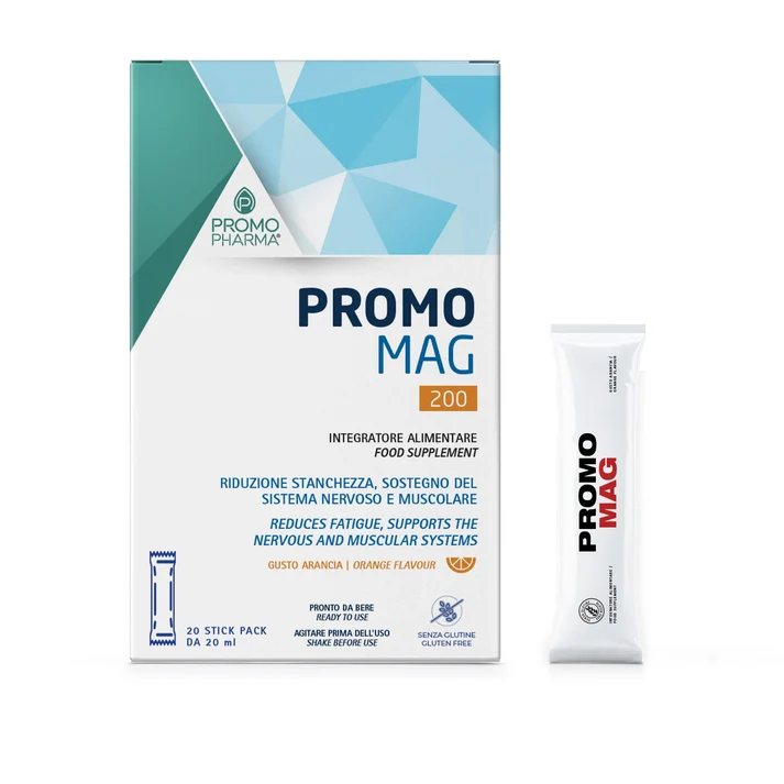 PromoPharma Promo Mag, kuti me 20 stick të lëngshme nga 20 ml, me 200 mg magnez nga citrati për energjinë dhe funksionin muskulor.