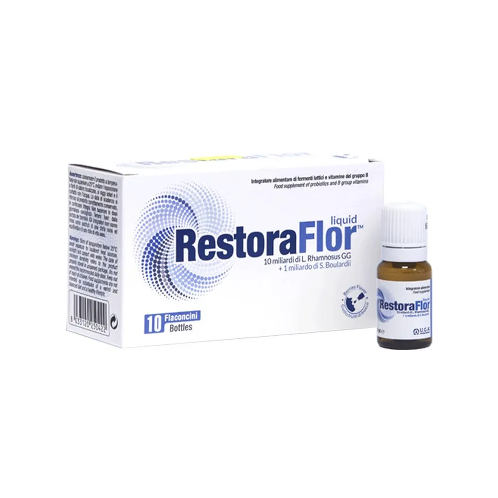 RestoraFlor 10 flakonë me LGG Saccharomyces boulardii FOS dhe vitamina B