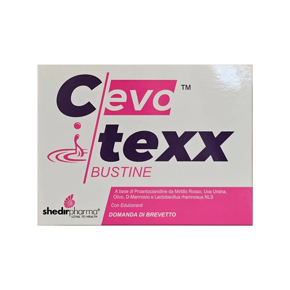 Shedir Pharma Cevotexx, kuti me 10 bustina me cranberry, uva ursi, orthosiphon dhe Lactobacillus acidophilus të tindalizuar për traktin urinar.
