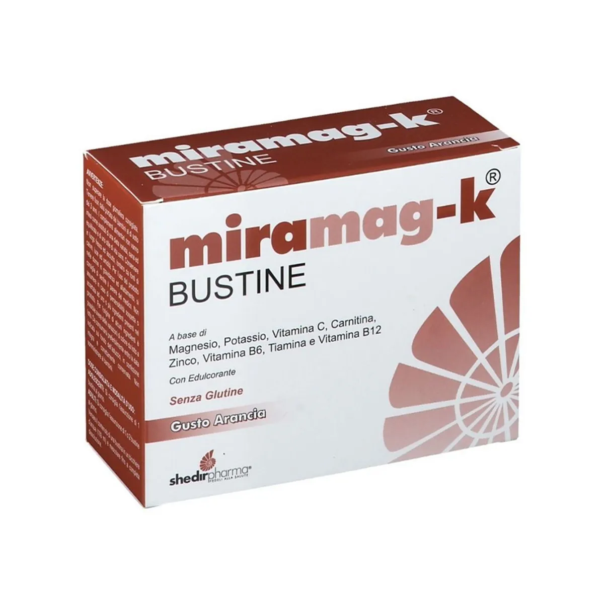 Shedir Pharma Miramag-K, kuti me 20 bustina me Magnesio FOSFOSOMA®, kalium, vitaminë C, karnitinë, zink dhe vitamina B.
