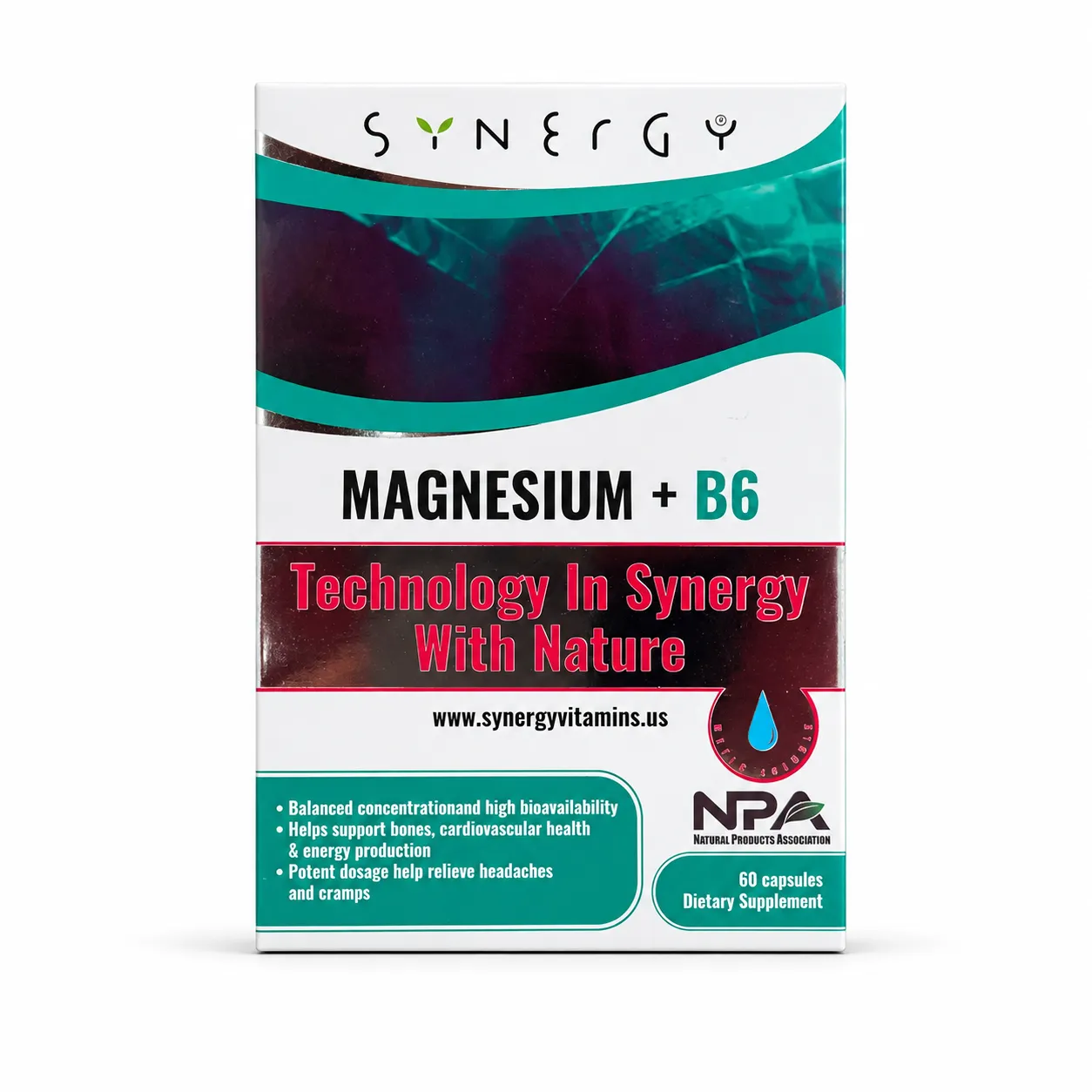Synergy Magnesium B6, kuti me 60 kapsula me 350 mg citrat magnezi dhe 25 mg vitaminë B6 për muskujt dhe sistemin nervor.