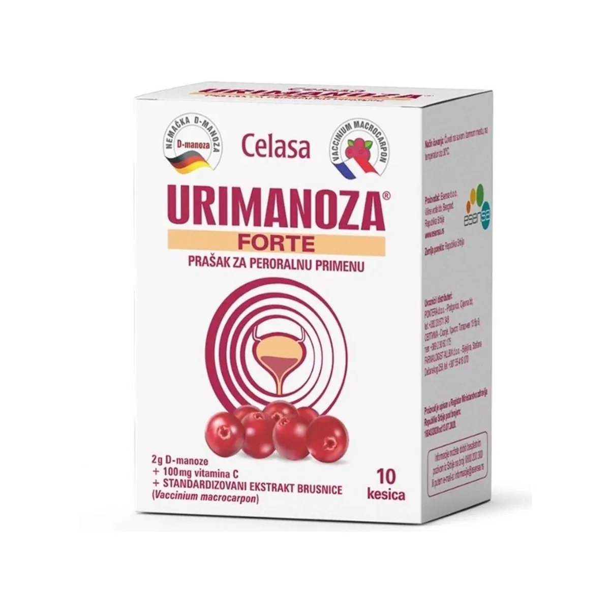 Urimanoza Forte me D-mannose 2 g cranberry dhe vitaminë C
