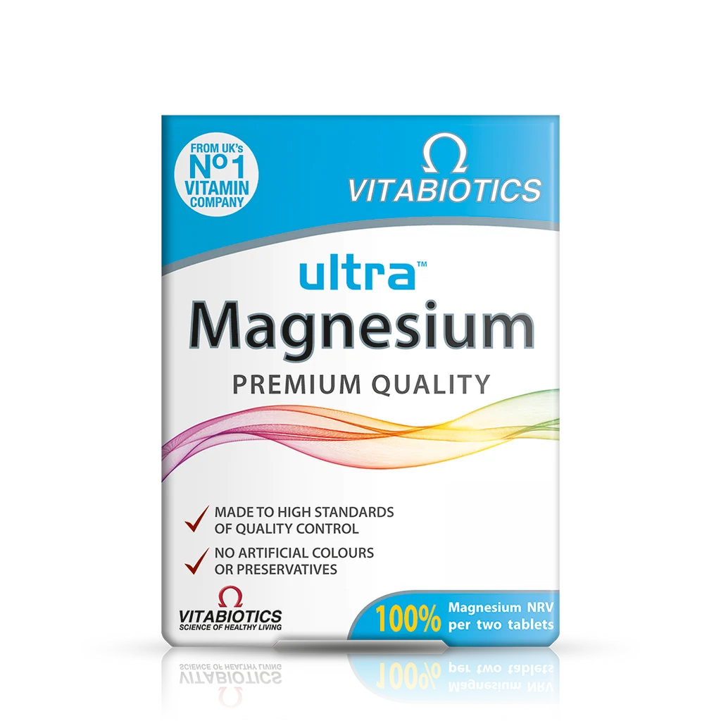 Vitabiotics Ultra Magnesium, kuti me 60 tableta që sigurojnë 375 mg magnez në dozën ditore për muskujt, energjinë dhe kockat.
