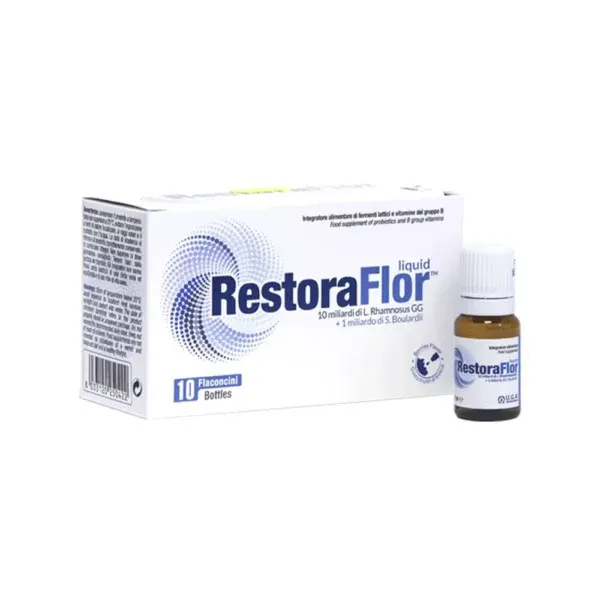 RestoraFlor 10 flakonë me LGG Saccharomyces boulardii FOS dhe vitamina B