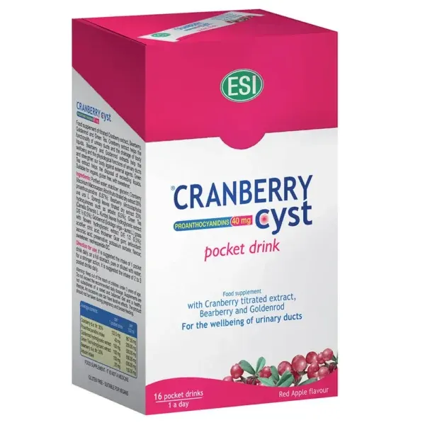 ESI Cranberry Cyst Pocket Drink me cranberry, Uva ursi dhe verga d’oro për traktin urinar