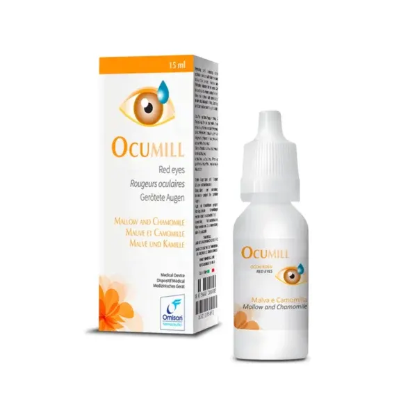 Ocumill 15 ml pika për sy me kamomil dhe malvë për sy të skuqur e të lodhur