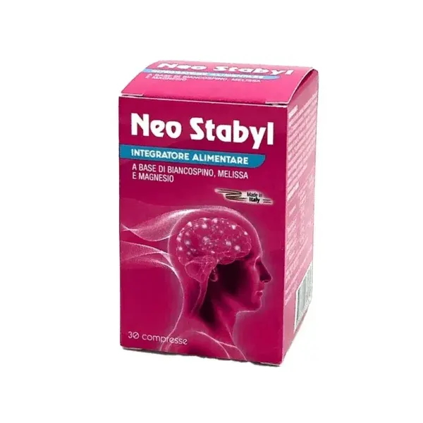 Paketim Neo Stabyl me 30 tableta, suplement për relaksim, qetësi dhe mbështetje gjatë periudhave të stresit.