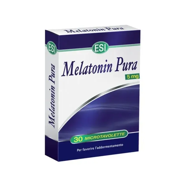 Paketim ESI Melatonin Pura 5 mg me 30 mikrotableta melatoninë për mbështetjen e gjumit dhe ritmit gjumë-zgjim.