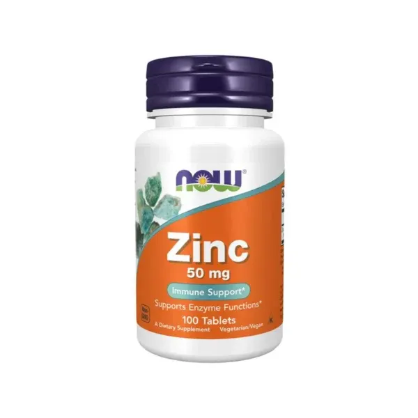 Shishe NOW Foods Zinc 50 mg me 100 tableta zink glukonat për funksionin normal të imunitetit, lëkurës dhe mbrojtjes antioksiduese.