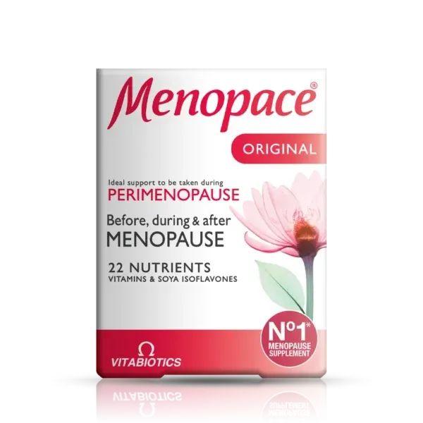 Paketim Vitabiotics Menopace Original me 30 tableta dhe 22 nutrientë të formuluar për mbështetje ushqyese gjatë perimenopauzës dhe menopauzës.
