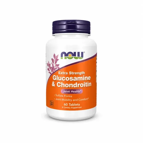NOW Foods Glucosamine & Chondroitin Extra Strength, shishe me 60 tableta për mbështetjen e kërcit dhe artikulacioneve.