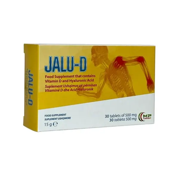 FB Pharmaceutici Jalu-D, kuti me 30 tableta me vitaminë D, acid hialuronik dhe magnez për sistemin muskulo-skeletik.