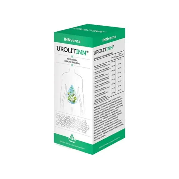 INNventa Urolitinn, shishe 600 ml me kompleks bioaktiv nga 8 bimë për mbështetjen e traktit urinar dhe diurezës.